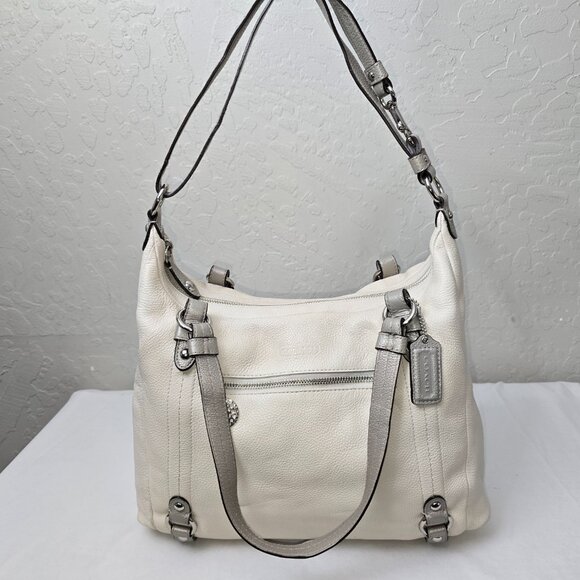Coach F17566 Alexandra Ivory & Gray Pebble Grain Leather Shoulder Tote Bag - Picture 11 of 16